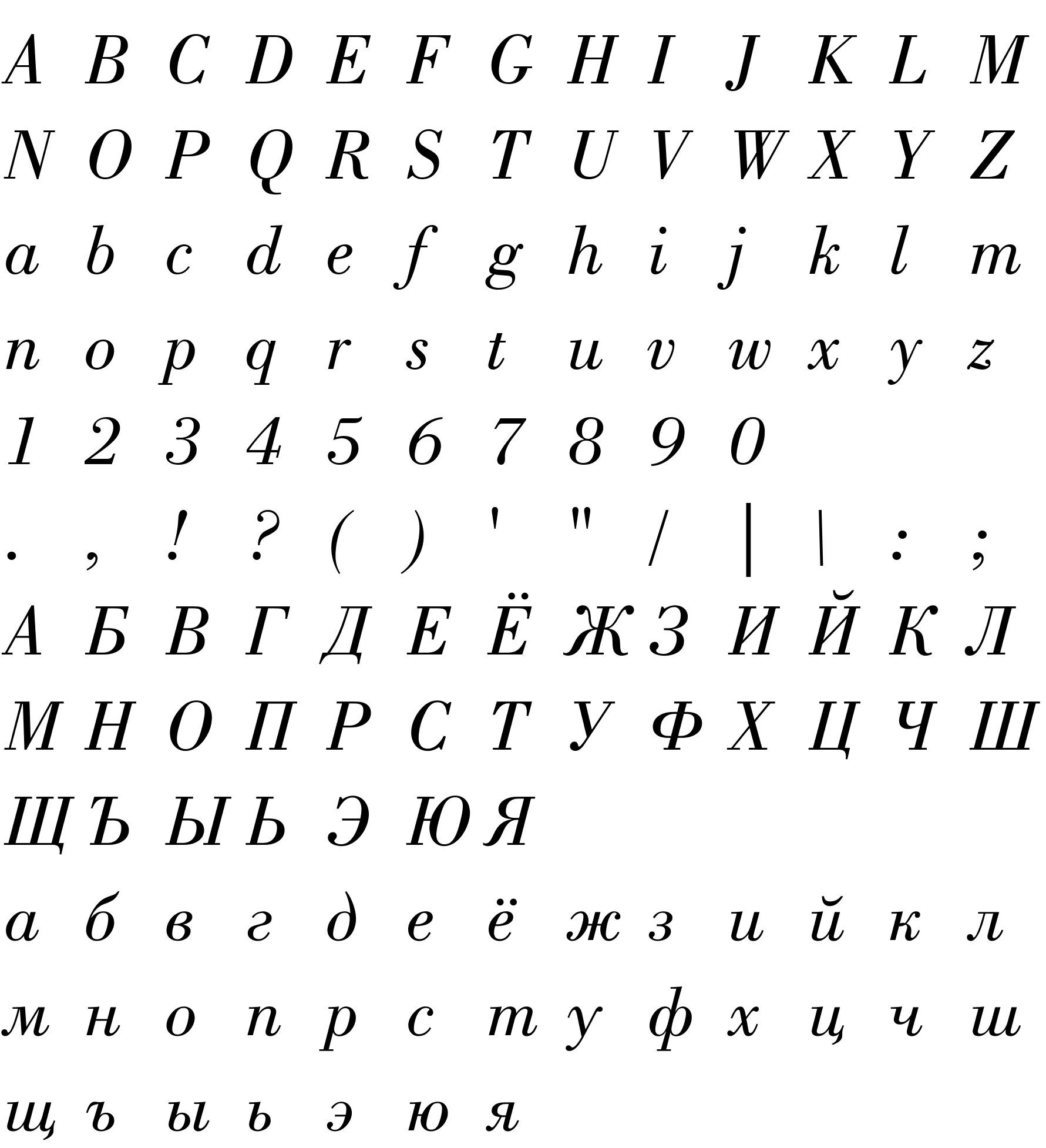 Шрифт Bodoni Bk BT [Rus by me] Book Italic