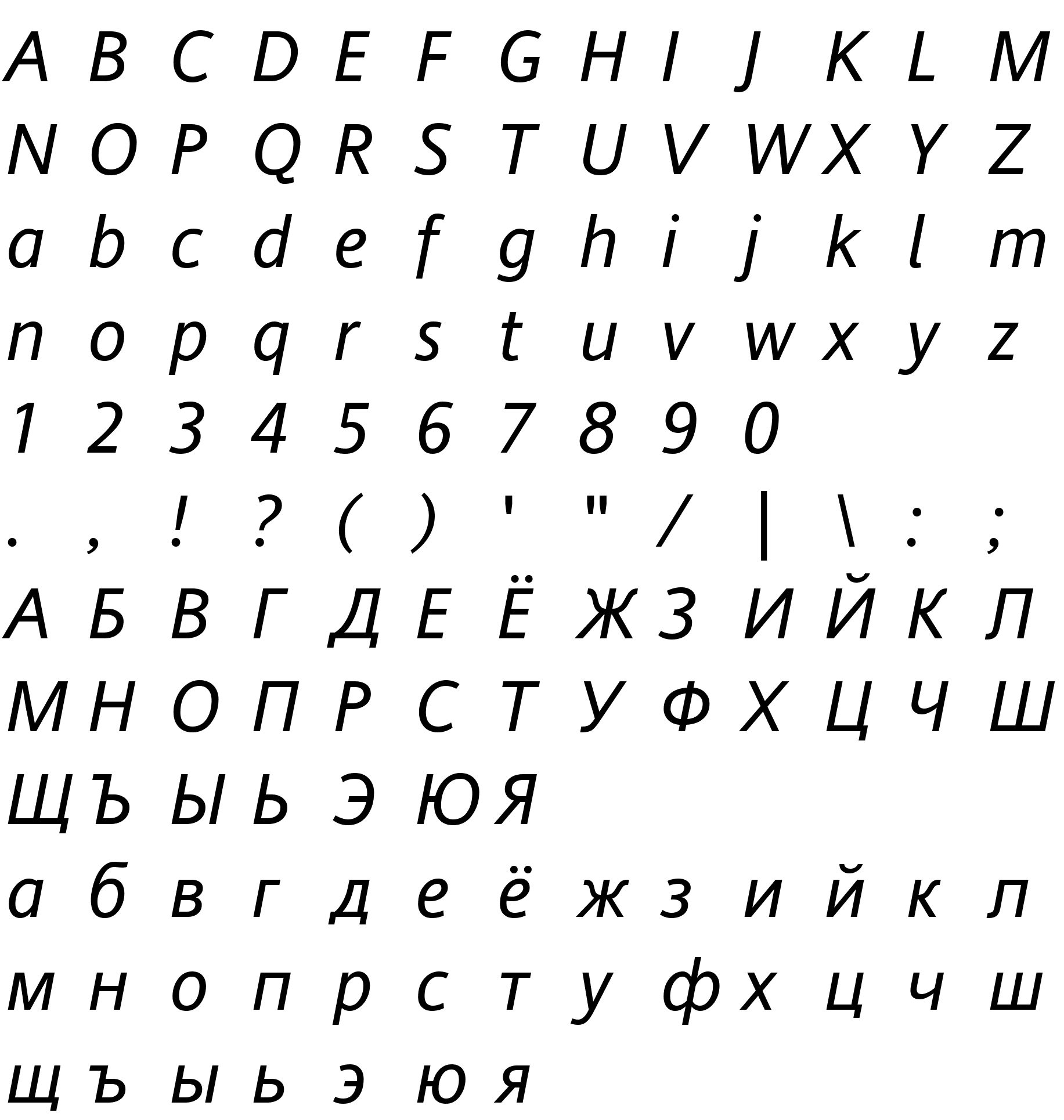 Шрифт Andale Sans WGL Italic