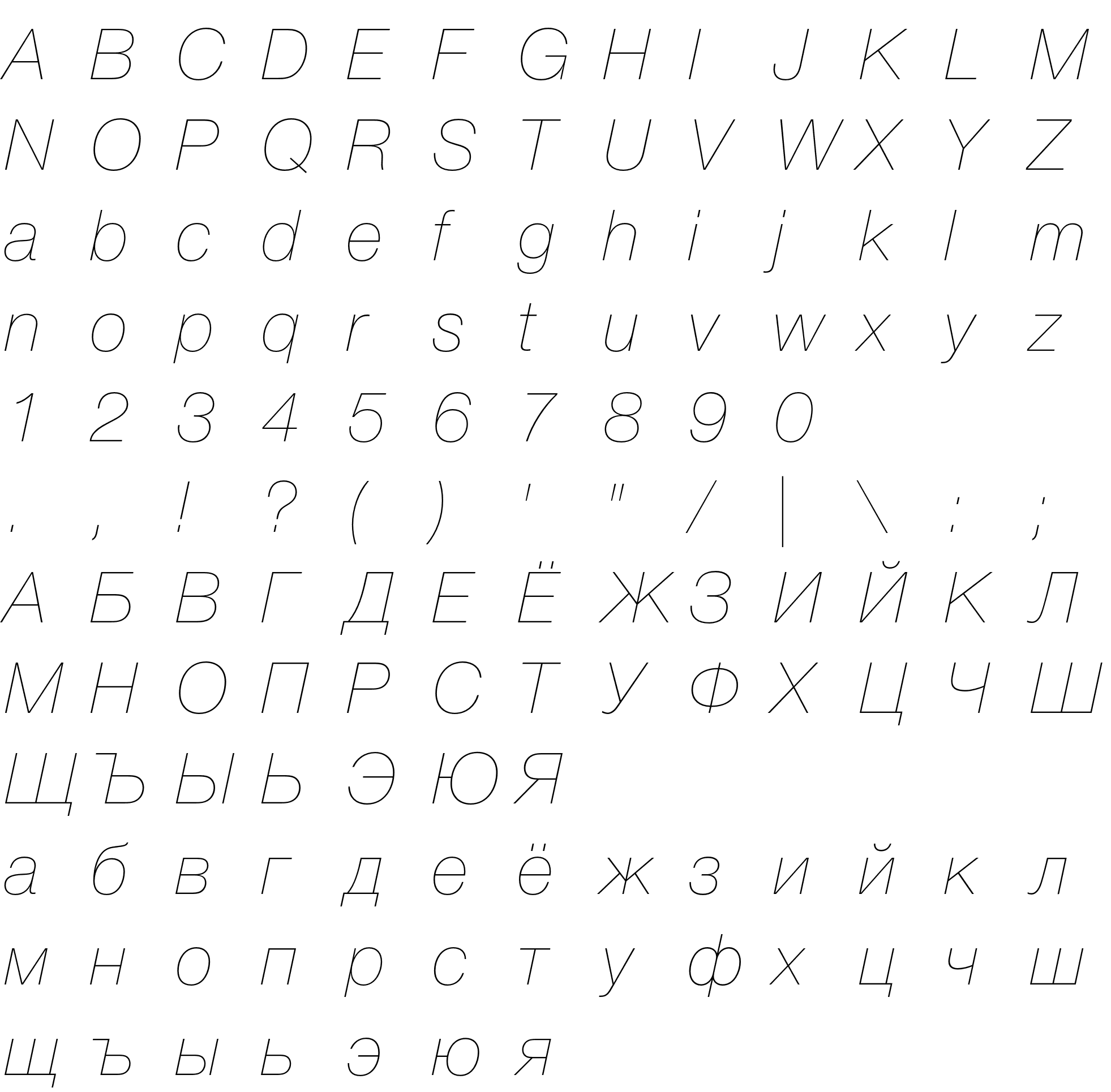 Шрифт HelveticaNeueCyr-UltraLightItalic