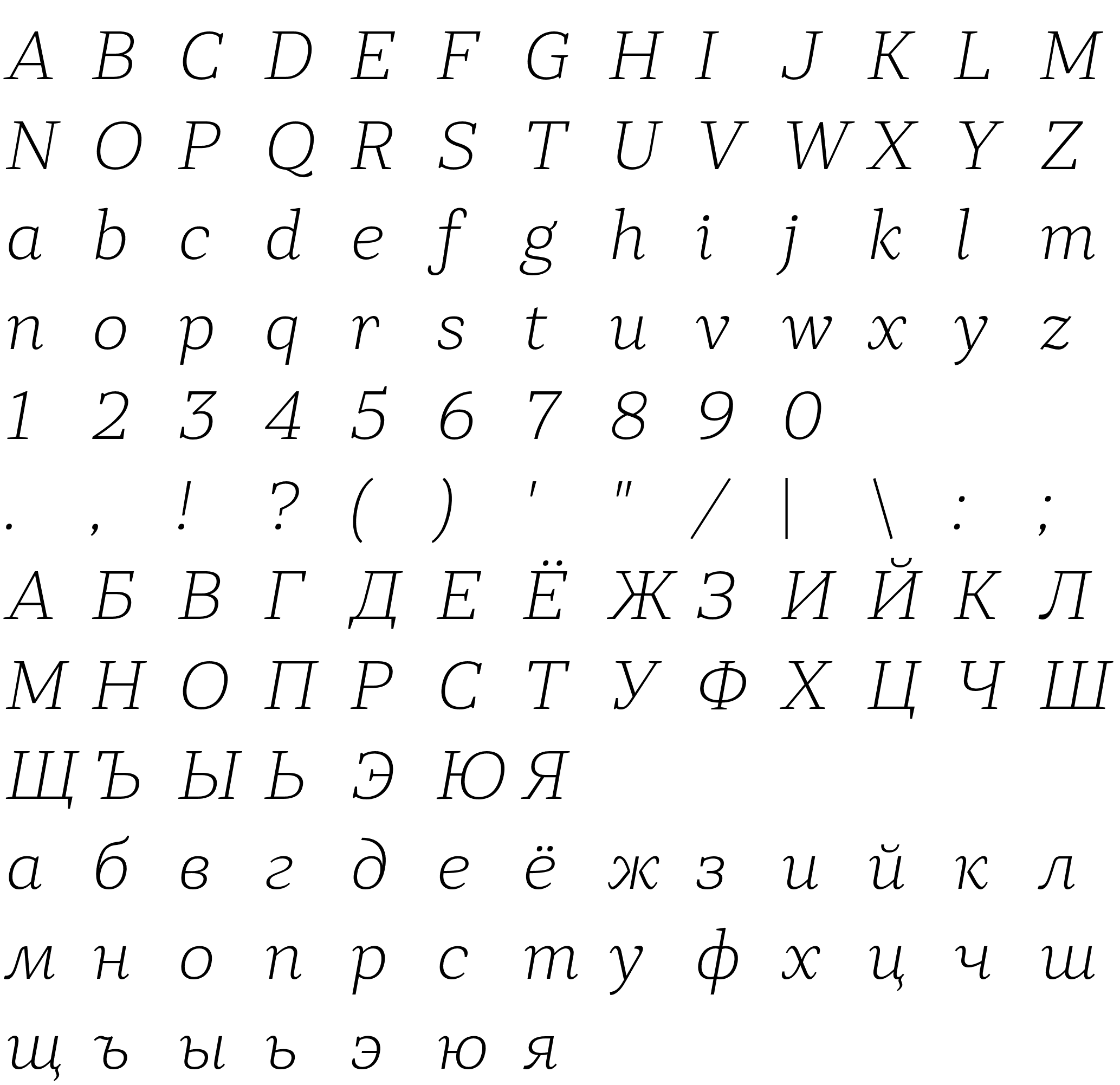 Шрифт RollestonText-ExtraLightItalic