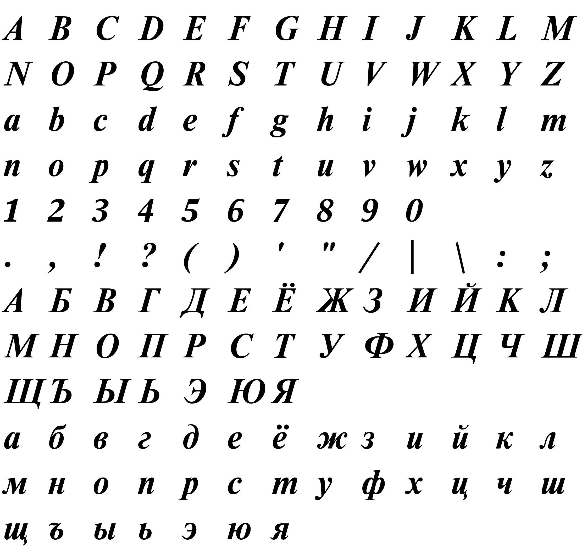 Шрифт Cyrillic Times ET Bold Italic