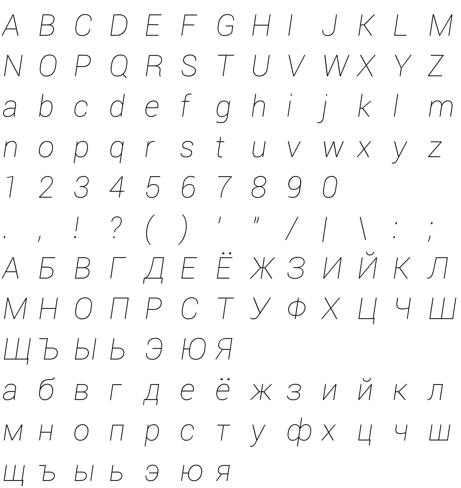 Шрифт Roboto Thin Italic