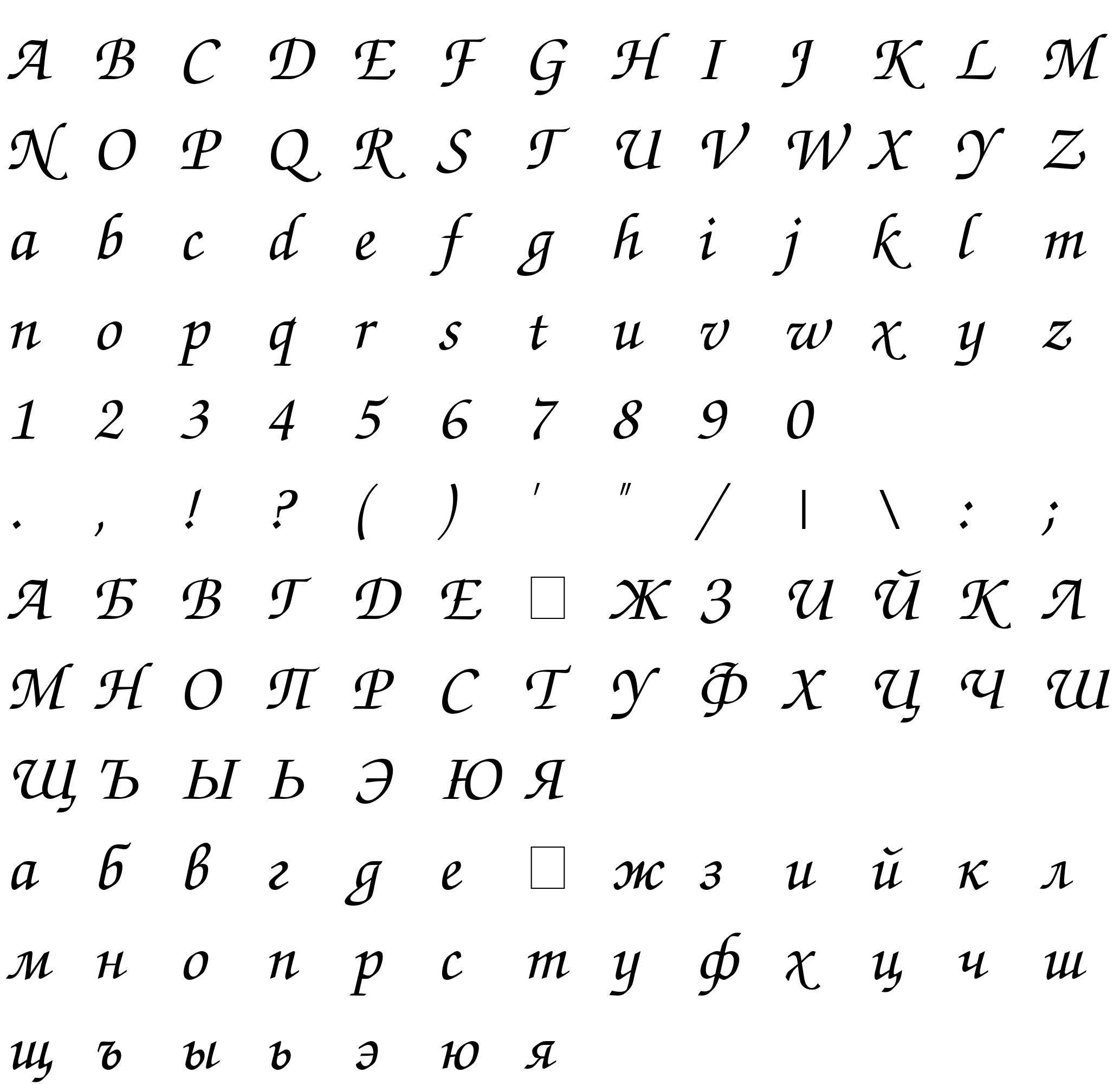 Шрифт Zapf ChanceC Italic