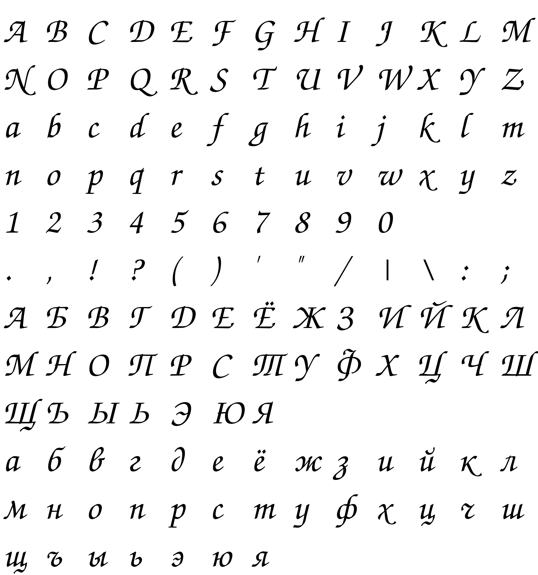 Шрифт ZapfChanceryTT Italic