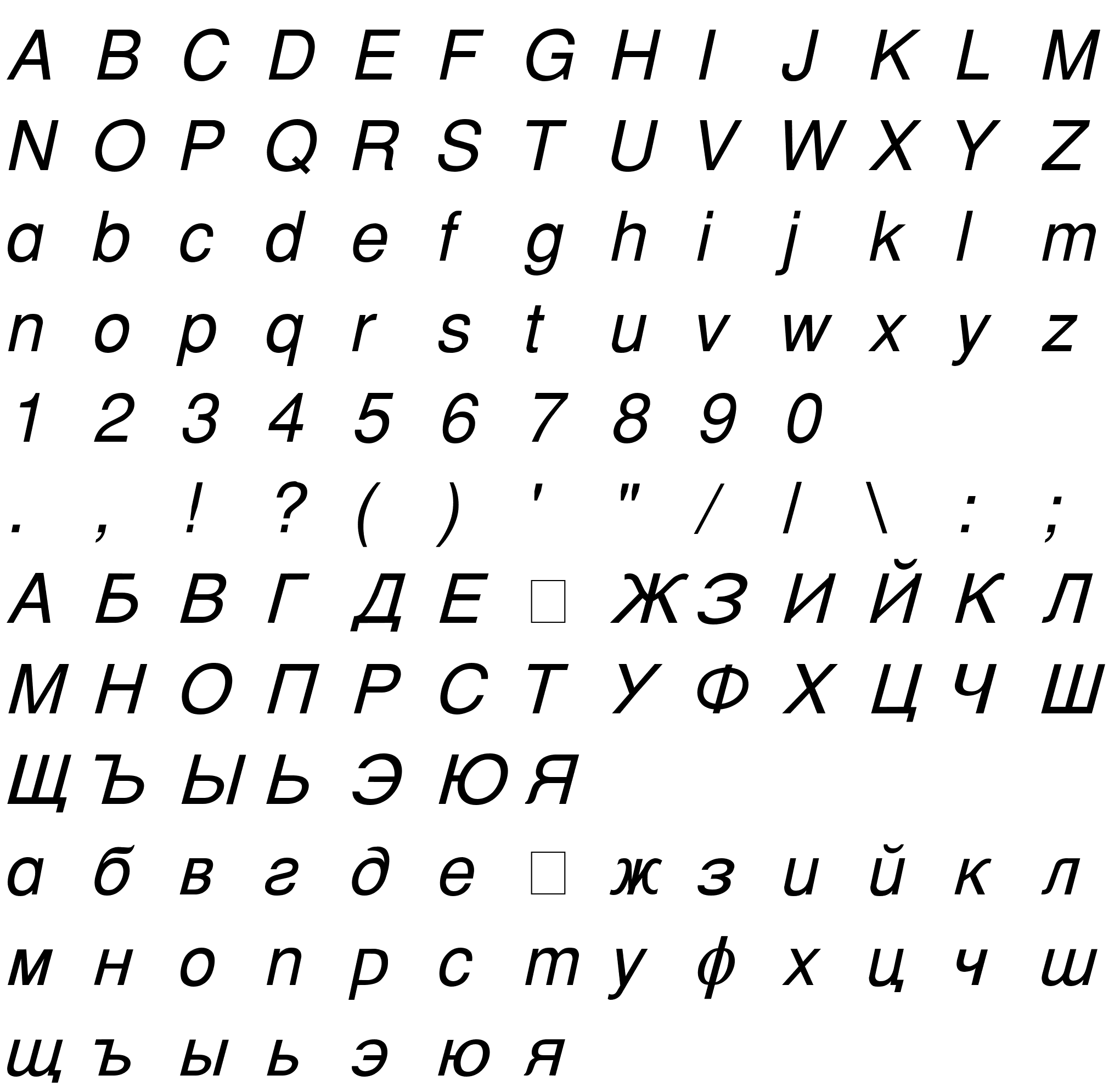 Шрифт CyrillicHelvet Italic