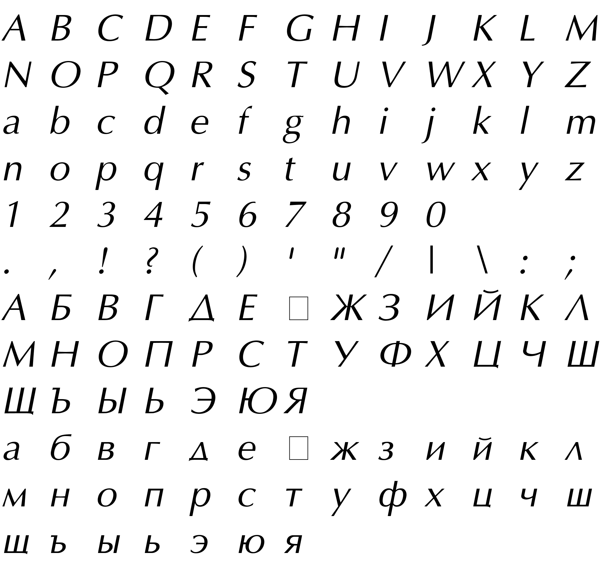 Шрифт AGOptCyrillic Normal-Italic