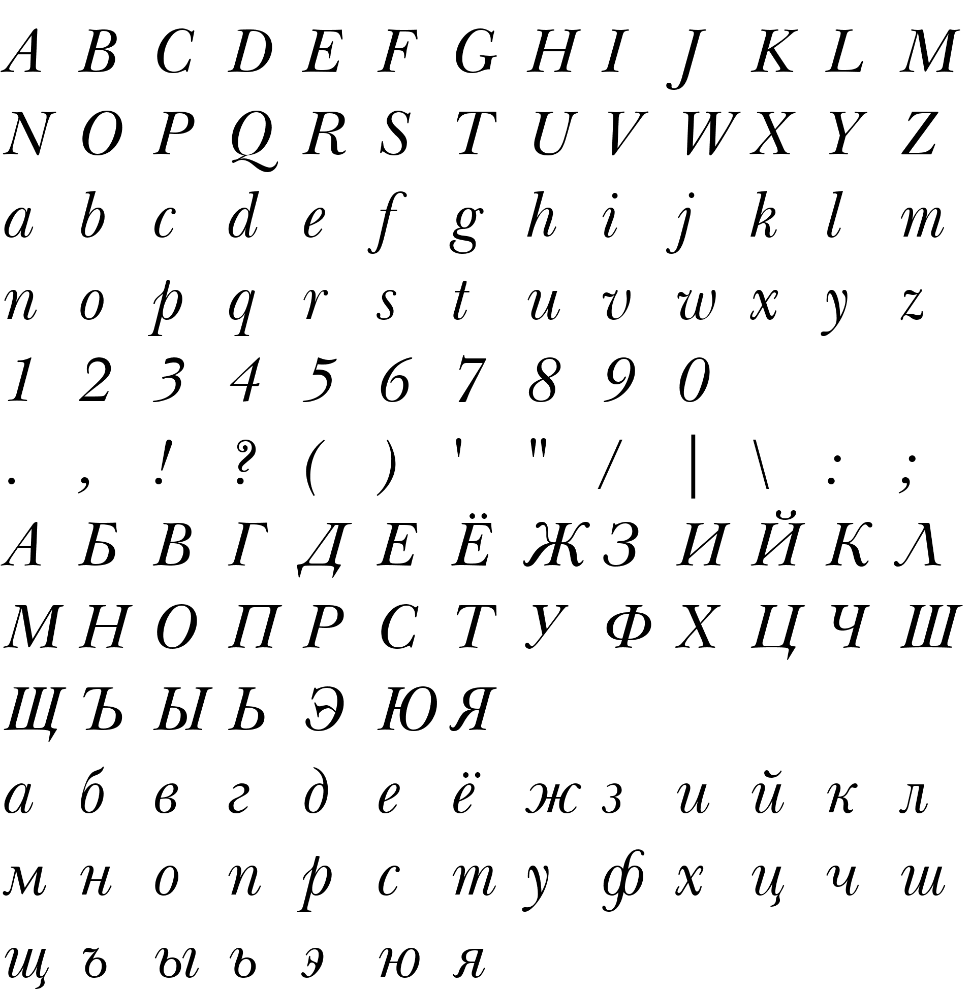 Шрифт Baskerville Italic Win95BT