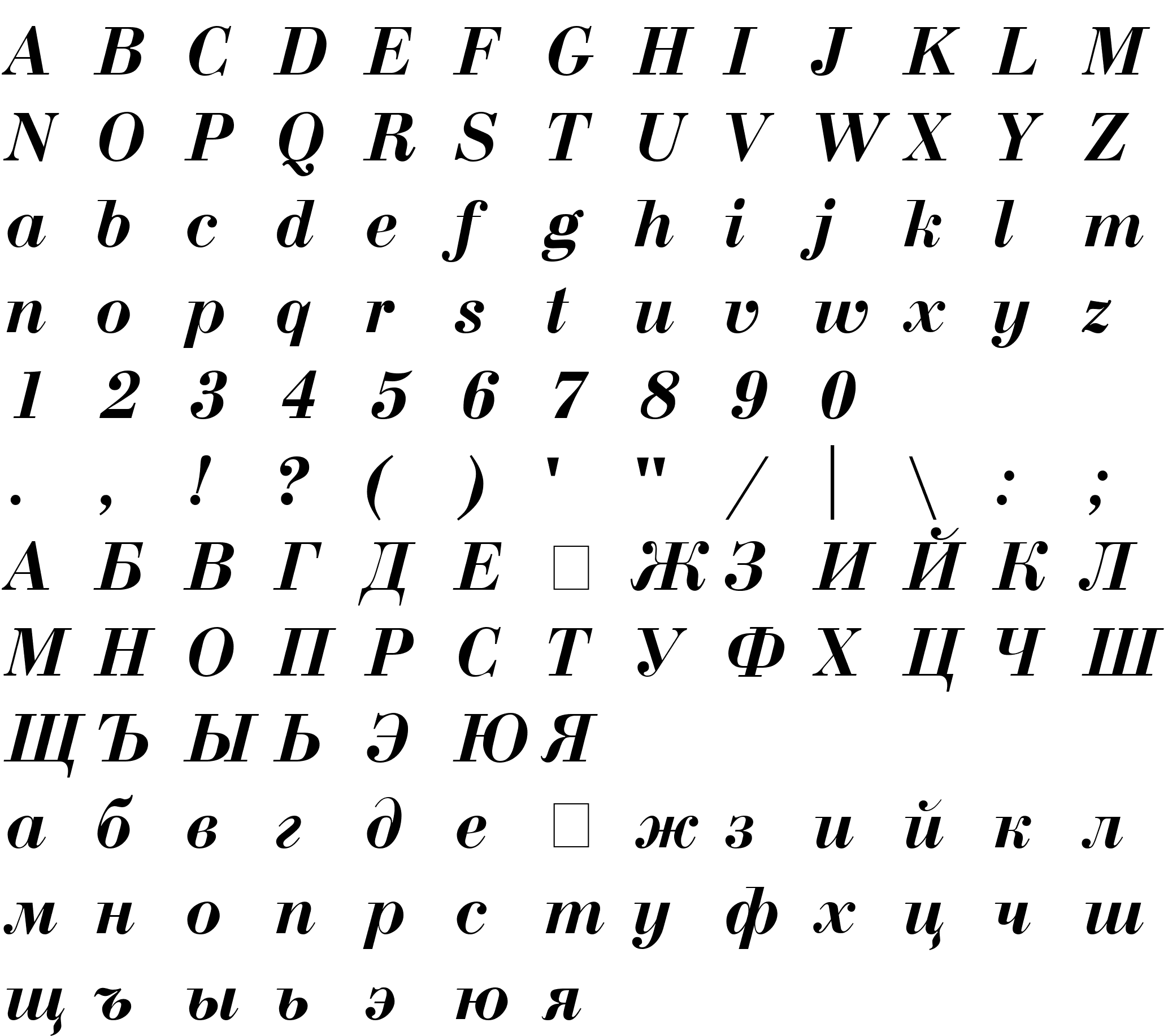 Шрифт Bodoni BoldItalic Cyrillic