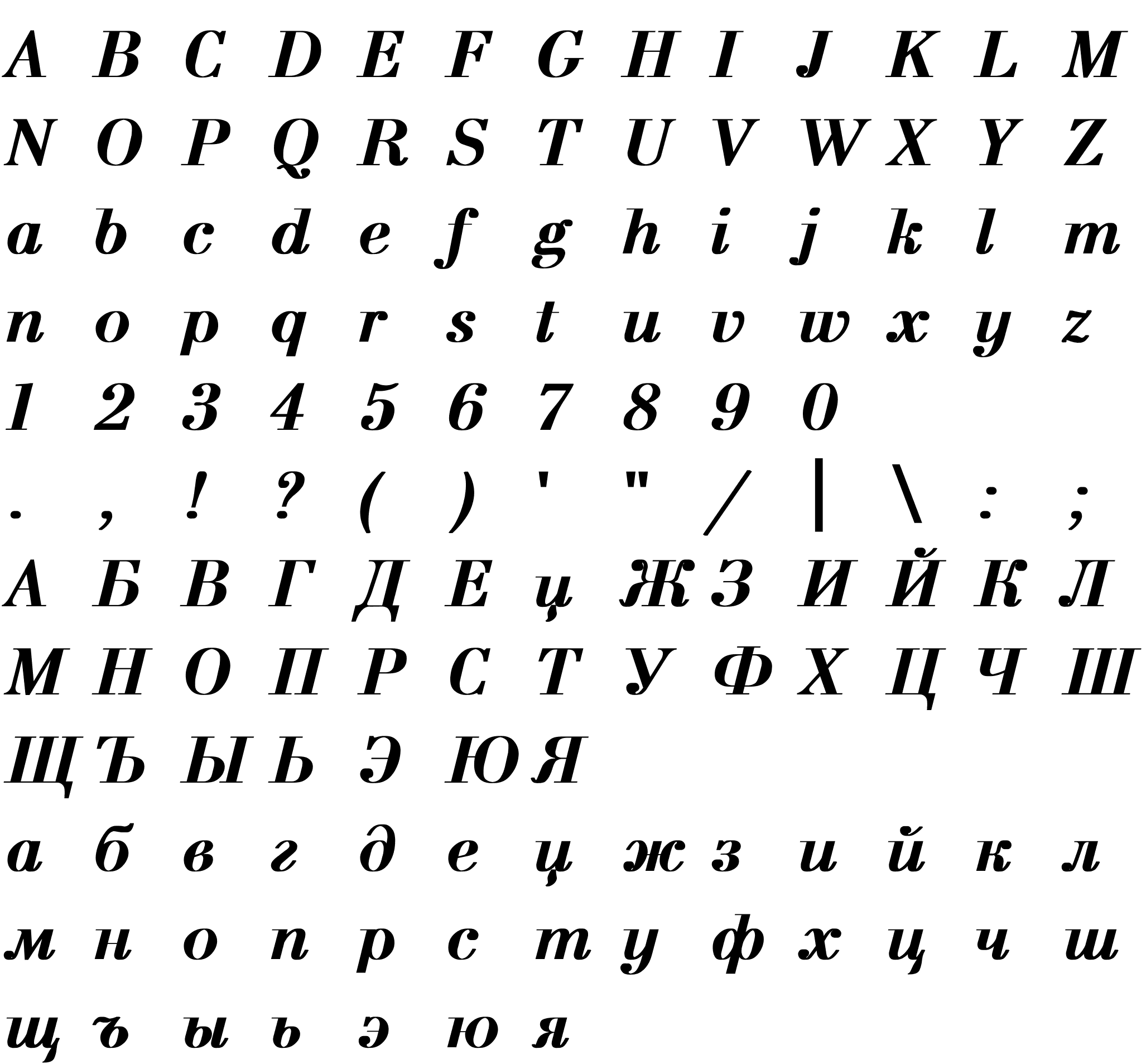 Шрифт Bodoni Bold Italic