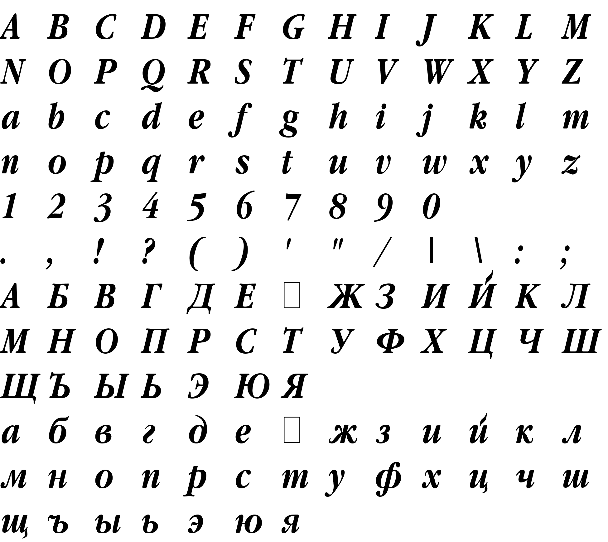 Шрифт Classic Russian Bold Italic:001.001