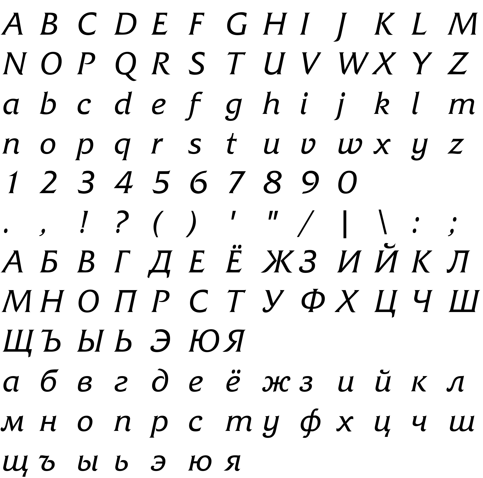 Шрифт FrizQuadrataCTT Italic