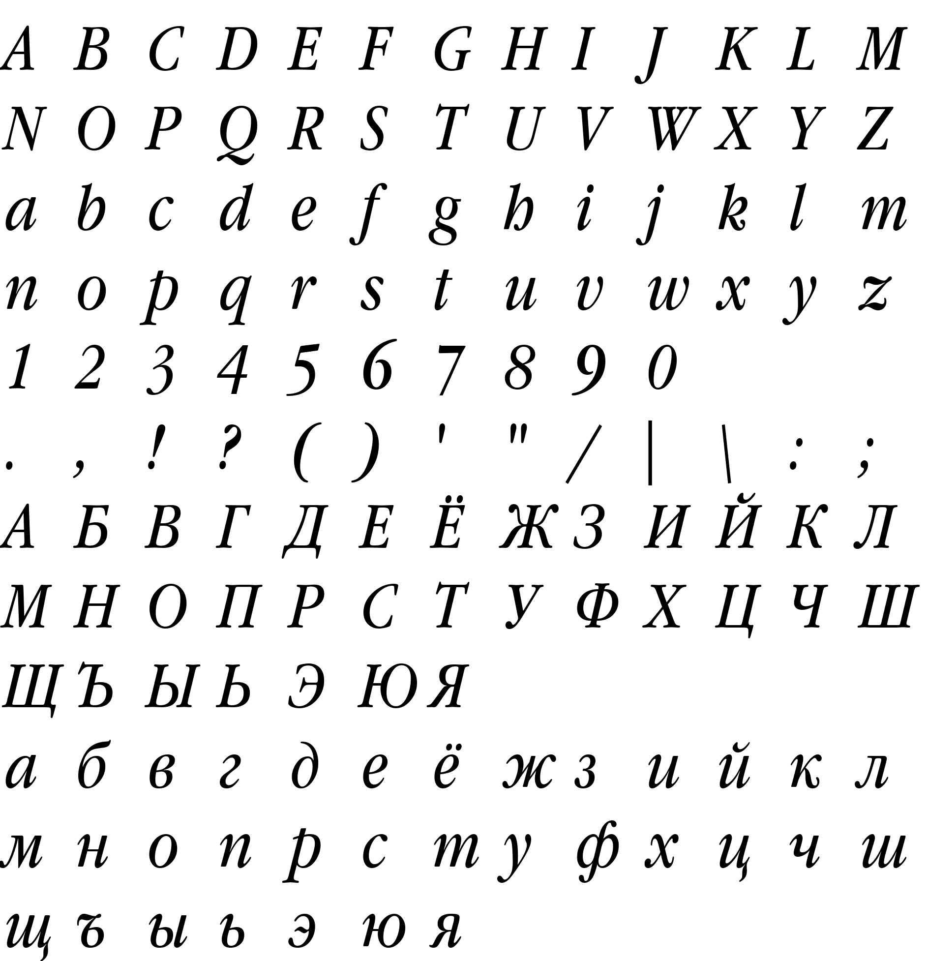 Шрифт GaramondBookNarrowCTT Italic