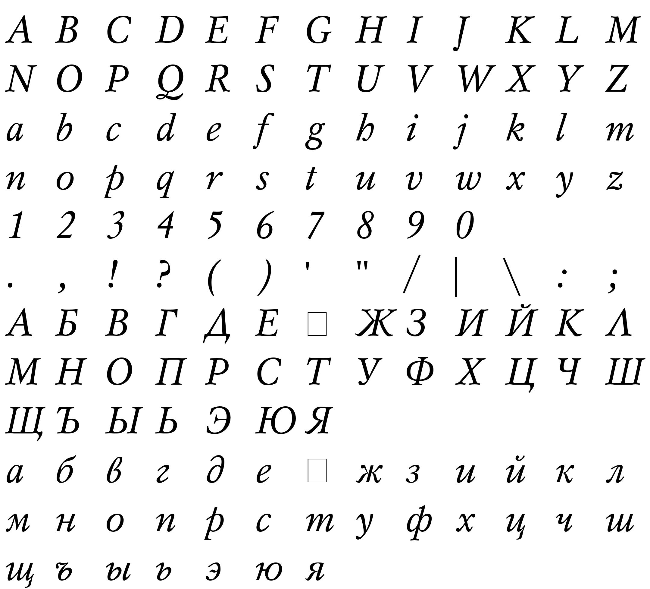 Шрифт Mysl Italic Cyrillic