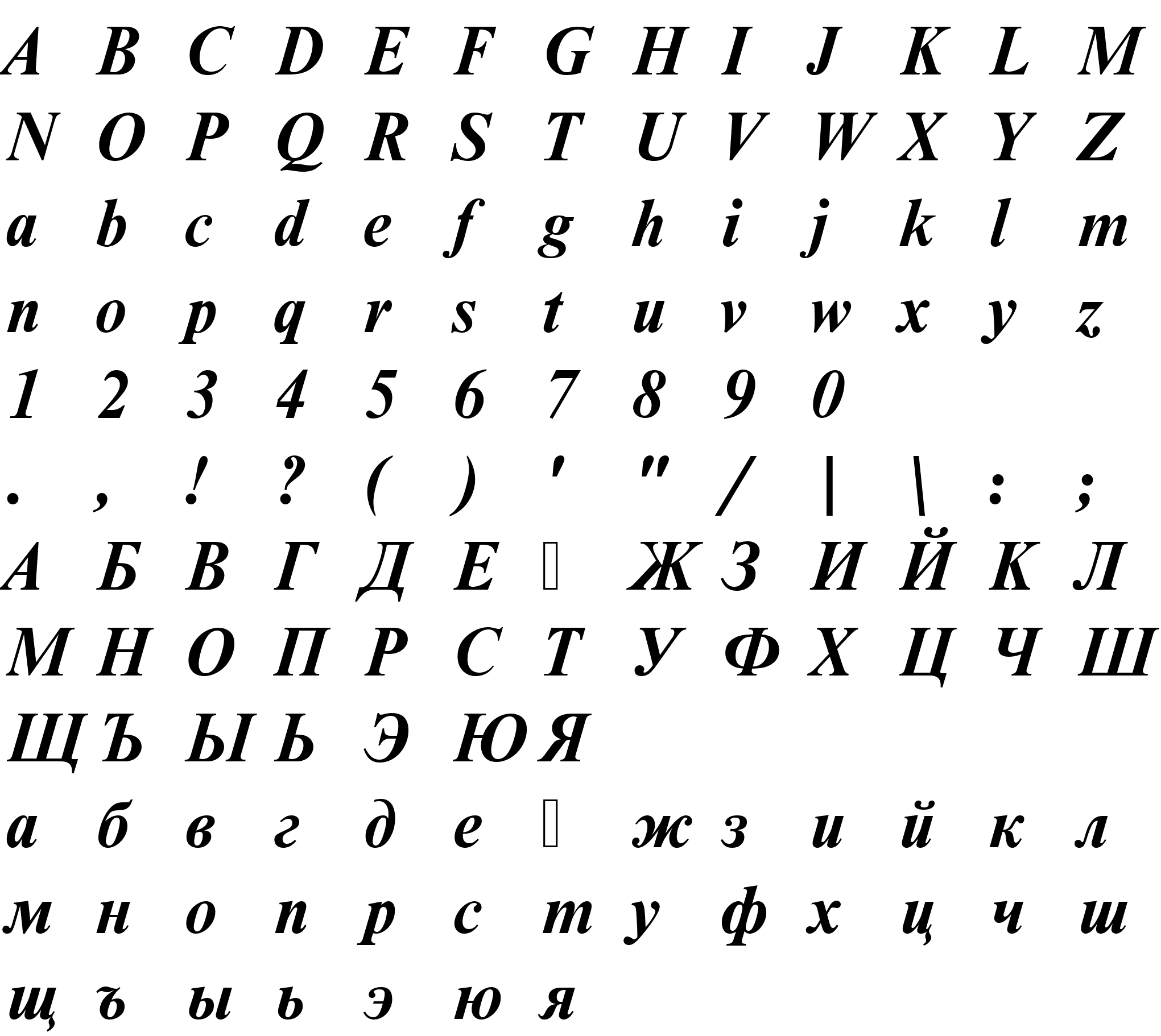 Шрифт NimbusRomDCY Bold Italic