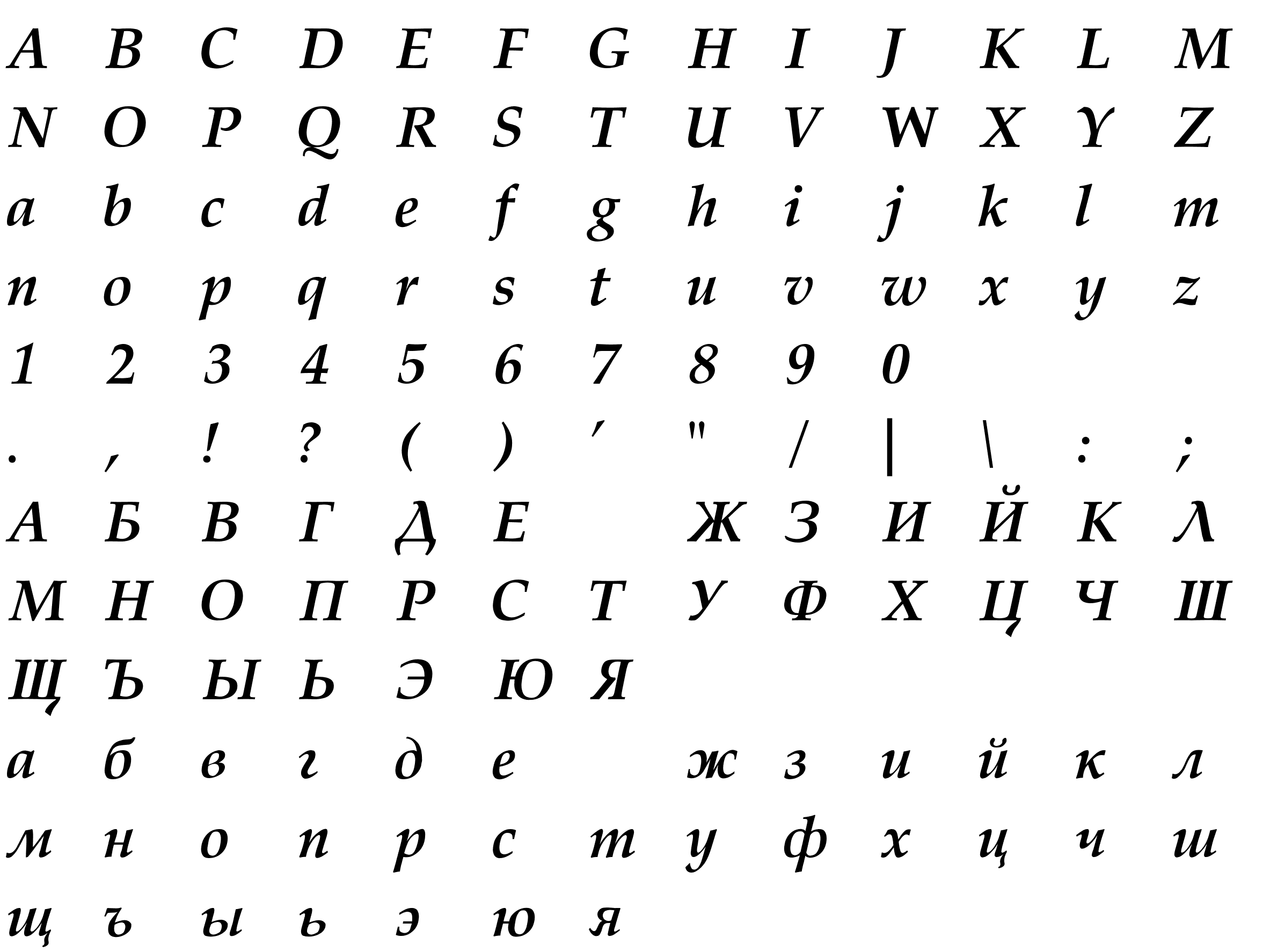 Шрифт Palatino-Bold-Italic