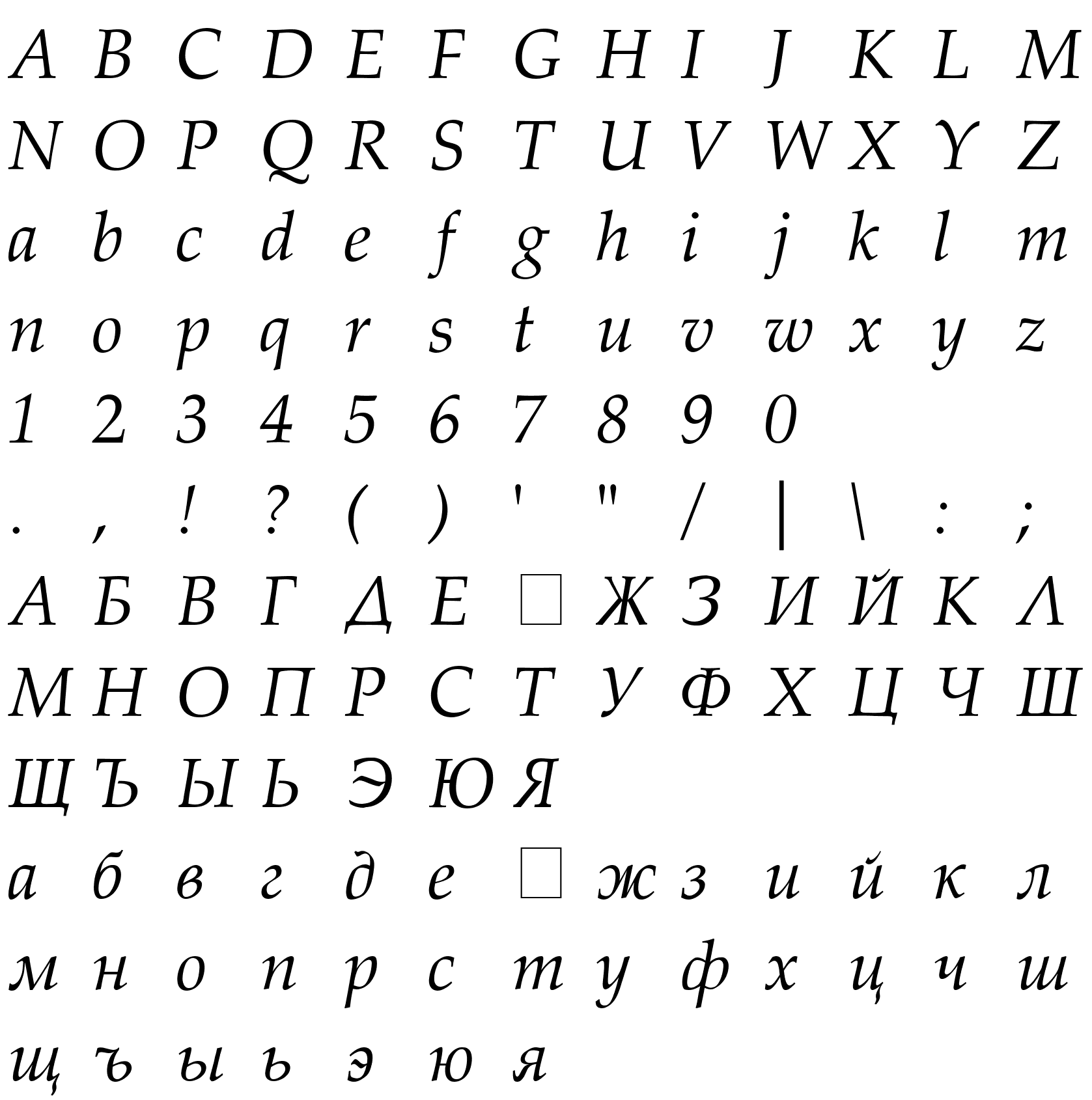 Шрифт Palatino Normal-Italic