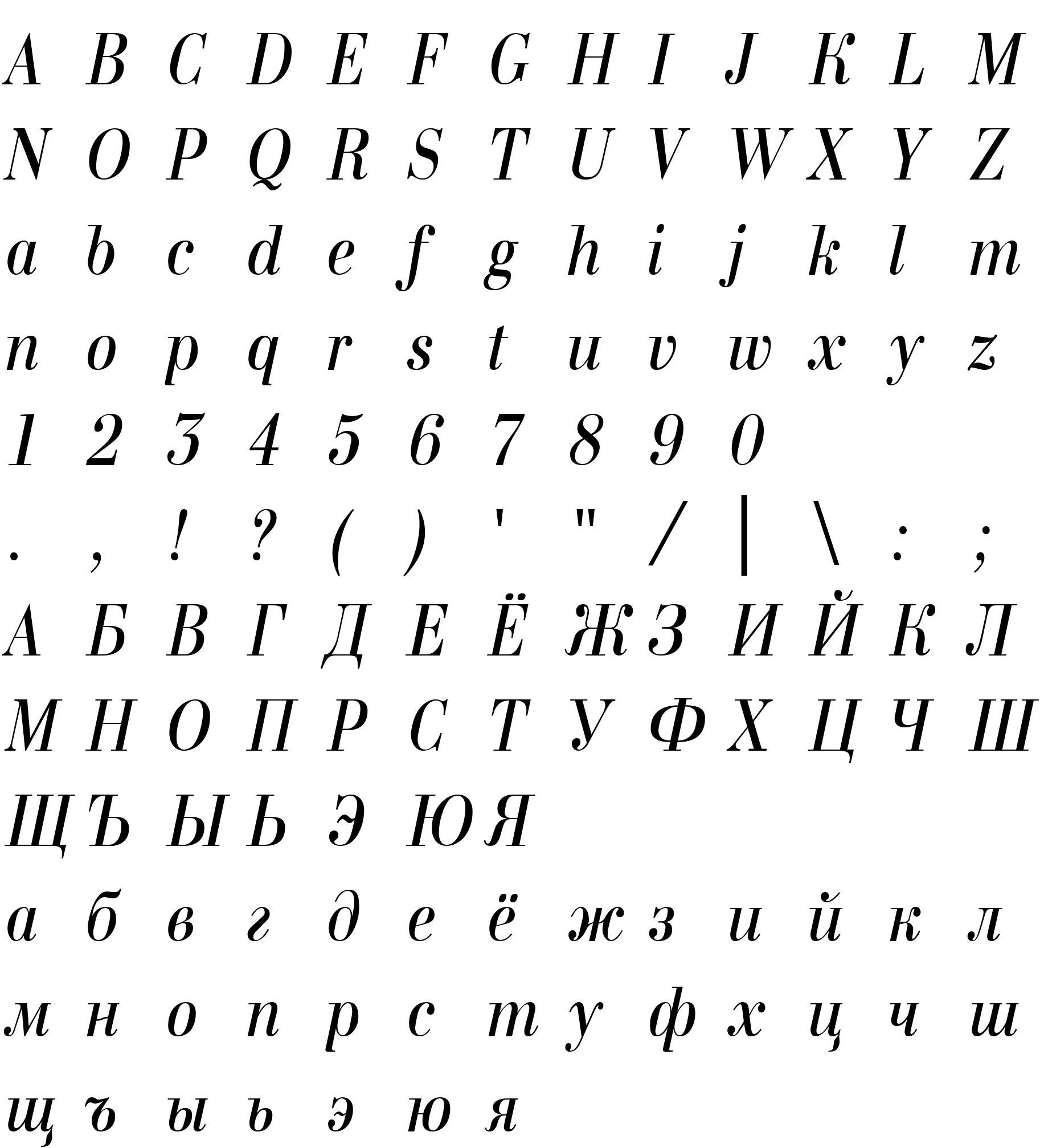 Шрифт a_BodoniNovaNr Italic